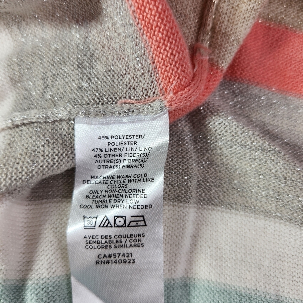 LOFT Pastel Striped Crew Neck Sweater Size L Lightweight Shimmer Tan, Pink, Grey - Picture 10 of 10